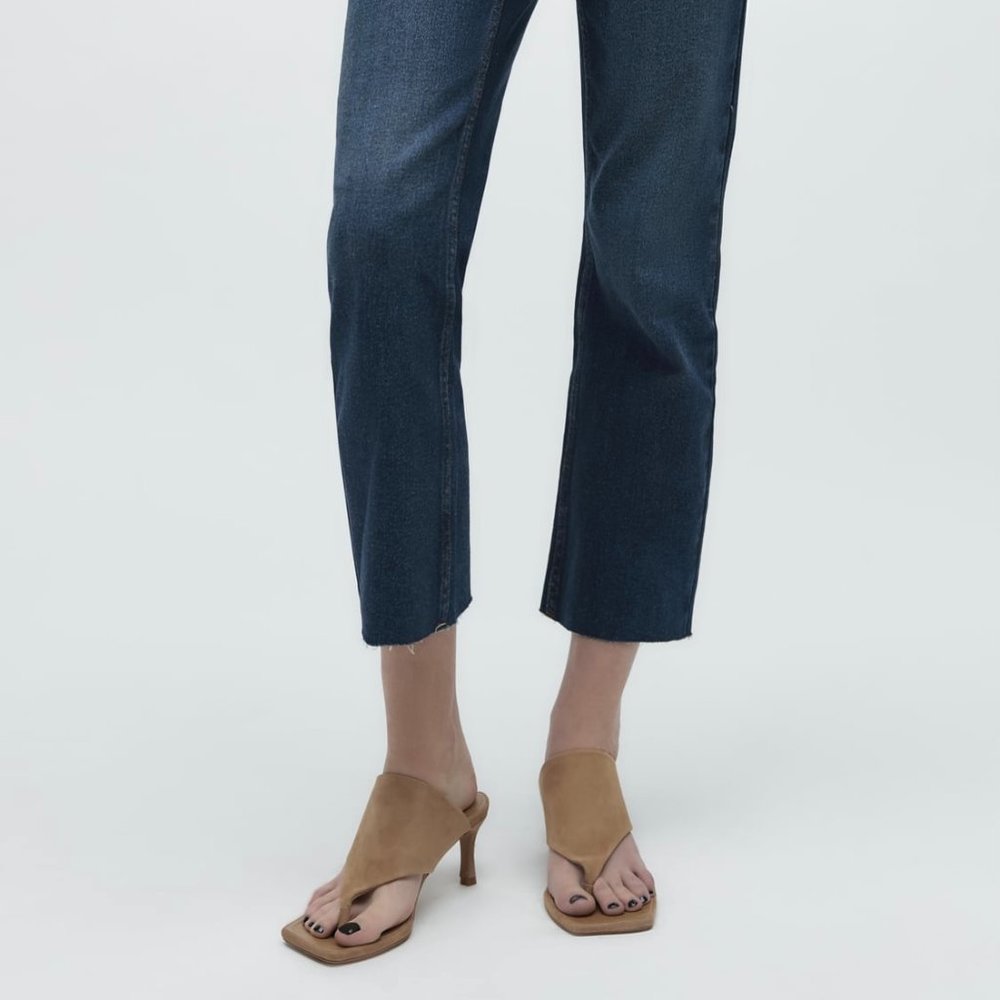 ZARA Women's Toe Post Heeled Leather Sandals(Beige, US 7.5/EUR 38)